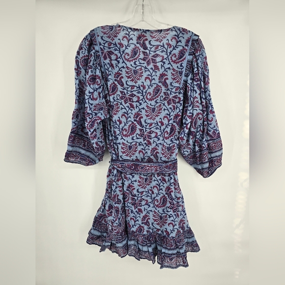 NWT! NWT! Cleobella, Cade Mini Ruffle Dress, Blue/Wine Delhi Print, Size Large - Picture 4 of 9